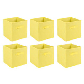URBNLIVING Set Of 6 Yellow Collapsible Cube Storage Boxes Kids Toys Carry Handles Basket Organiser Large