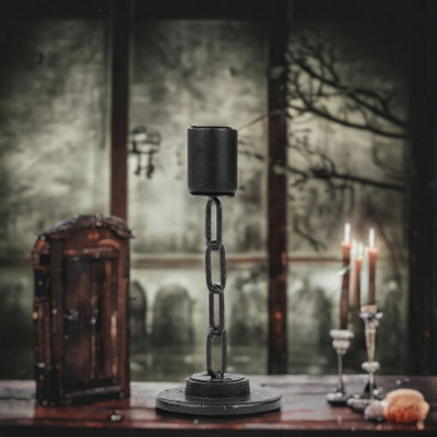 URBNLIVING Small Black Metal Chain Link Design Candle Holder With ...