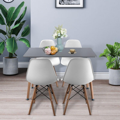 URBNLIVING TROMSO 110cm Rectangle Scandi Style Kitchen Coffee Grey Table And 4 Chairs White Beech Legs