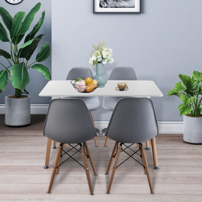 URBNLIVING TROMSO 110cm Rectangle Scandi Style Kitchen Coffee White Table And 4 Chairs Grey Beech Legs
