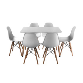 URBNLIVING TROMSO 110cm Rectangle Scandi Style Kitchen White Table +Scandi Style Kitchen White Chairs 6