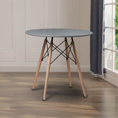 URBNLIVING TROMSO 80cm Round Scandi Style Kitchen Side Coffee Grey Table & 4 White Chairs Beech Legs