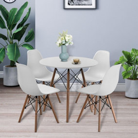 URBNLIVING TROMSO 80cm Round Scandi Style Kitchen Side Coffee White Table & 4 White Chairs Beech Legs