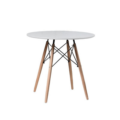 URBNLIVING TROMSO 80cm Round Scandi Style Kitchen Side Coffee White Table & 4 White Chairs Beech Legs