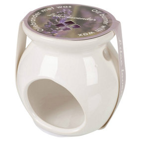 URBNLIVING White Ceramic Scented Candle Burner With Wax Tart Scents Fragrance Lilac Lavender