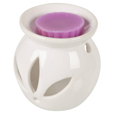 URBNLIVING White Ceramic Scented Candle Burner With Wax Tart Scents Fragrance Lilac Lavender