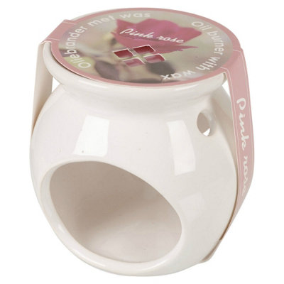 URBNLIVING White Ceramic Scented Candle Burner With Wax Tart Scents Fragrance Pink Rose