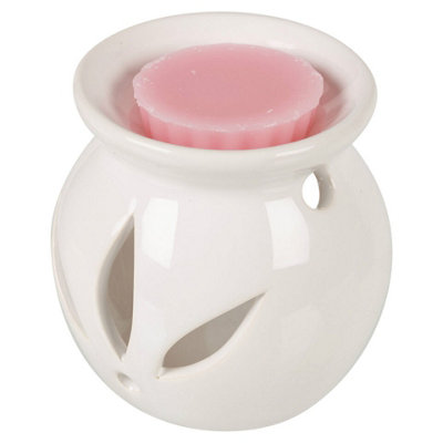 URBNLIVING White Ceramic Scented Candle Burner With Wax Tart Scents Fragrance Pink Rose