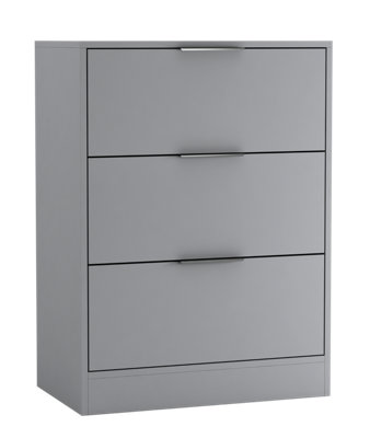 URBNLIVING Width 60cm Grey Colour Chest of 3 Drawers Modern Compact Storage Bedside Metal Handle Cabinet Bedroom Furniture