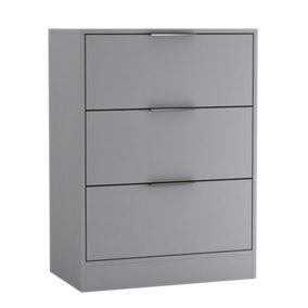 URBNLIVING Width 60cm Grey Colour Chest of 3 Drawers Modern Compact Storage Bedside Metal Handle Cabinet Bedroom Furniture