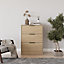URBNLIVING Width 60cm Oak Colour Chest of 3 Drawers Modern Compact Storage Bedside Metal Handle Cabinet Bedroom Furniture