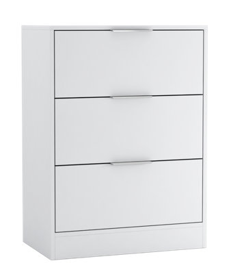 URBNLIVING Width 60cm White Colour Chest of 3 Drawers Modern Compact Storage Bedside Metal Handle Cabinet Bedroom Furniture