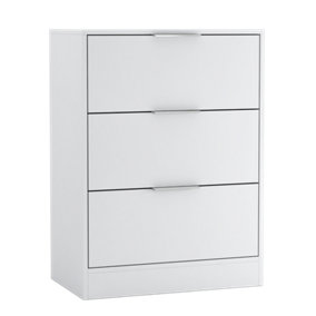 URBNLIVING Width 60cm White Colour Chest of 3 Drawers Modern Compact Storage Bedside Metal Handle Cabinet Bedroom Furniture