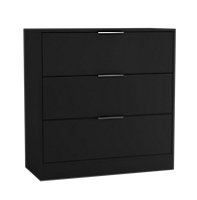 URBNLIVING Width 80cm Black Colour Chest of 3 Drawers Modern Compact Storage Bedside Metal Handle Cabinet Bedroom Furniture
