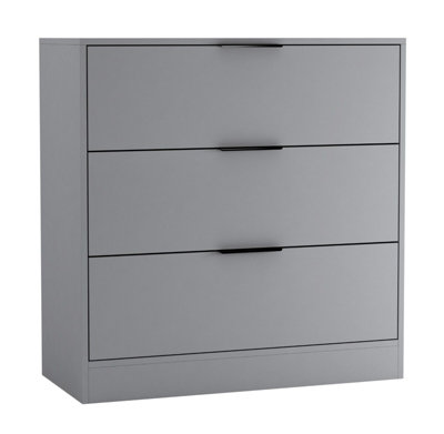 URBNLIVING Width 80cm Grey Colour Chest of 3 Drawers Modern Compact Storage Bedside Metal Handle Cabinet Bedroom Furniture