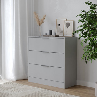 URBNLIVING Width 80cm Grey Colour Chest of 3 Drawers Modern Compact Storage Bedside Metal Handle Cabinet Bedroom Furniture