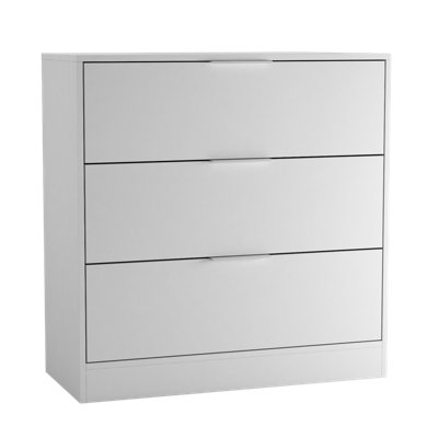 URBNLIVING Width 80cm White Colour Chest of 3 Drawers Modern Compact Storage Bedside Metal Handle Cabinet Bedroom Furniture
