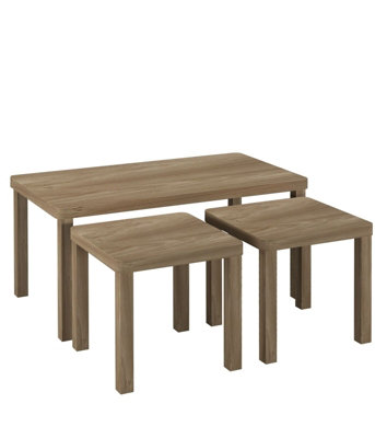 URBNLIVING Wooden Nesting Stacking Oak Color Coffee Side Centre Tables Living Room Furniture, Set of 3