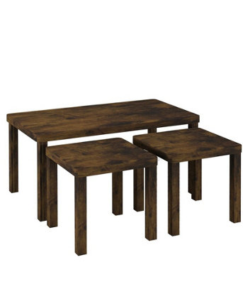 URBNLIVING Wooden Nesting Stacking Rustic Brown Color Coffee Side Centre Tables Living Room Furniture, Set of 3