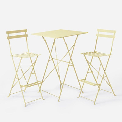 URBNLIVING Yellow Colour 2 Folding Metal Chairs & Table Bistro Bar Patio Breakfast Furniture Set - 3