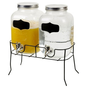 URBNLIVNG 37cm Height 4L Set of 2 Party Glass Beverage Jug Spout Tap Jar Clamp Lid Drink Dispenser