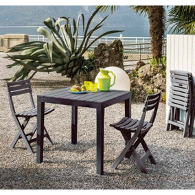 URBNLIVNG 72cm Height Square Garden Plastic Patio Dining Table & 2 Folding Chairs Outdoor Furniture
