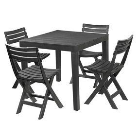 URBNLIVNG 72cm Height Square Garden Plastic Patio Dining Table & 4 Folding Chairs Outdoor Furniture