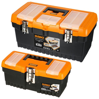 URBNLVING 16 Inch Plastic Toolboxes Chest Lockable Lid Removable Storage Compartment Inserts Metal Hatch MT