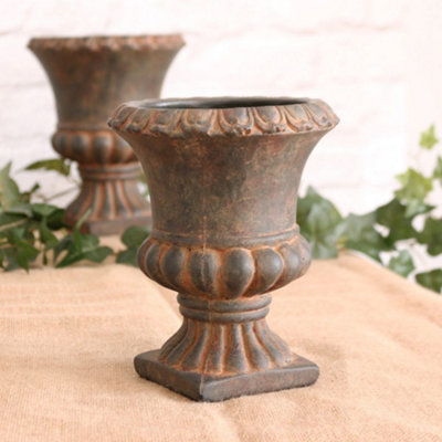 Urn Cement Flower Pot. Rustic Brown Tones (Height) 19.5 cm