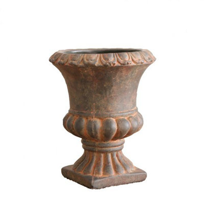 Urn Cement Flower Pot. Rustic Brown Tones (Height) 19.5 cm
