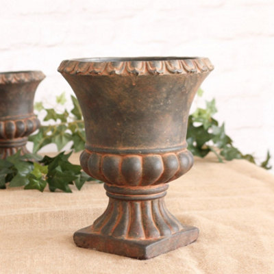 Urn Cement Flower Pot. Rustic Brown Tones (Height) 24 cm