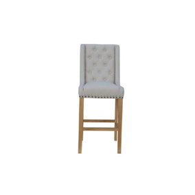 Urone Natural Button Back Stool With Studs