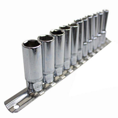 WILLIAMS INDUSTRIAL 13pc 3/8" Drive Deep Socket Set – 6 Point, Chrome, Made In USA, Clip Rail