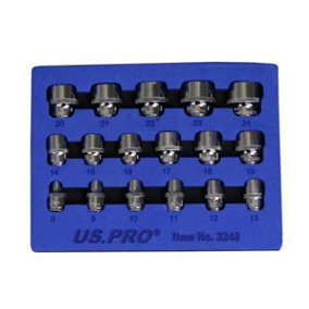 US PRO 17pc 3/8 Dr Shallow Sockets 12 Point 8 - 24mm 3248