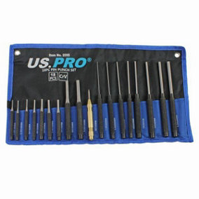 US PRO 18pc Pin Punch Set With Automotive Centre Punch 2095