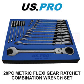 US PRO 20pc Metric Flex Gear Ratchet Combination Spanner Wrench Set 8 - 32mm 3985