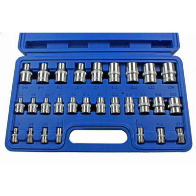 US PRO 28pc 1/4" 3/8" 1/2" E-Torx Star Socket Set E4 - E24 3254