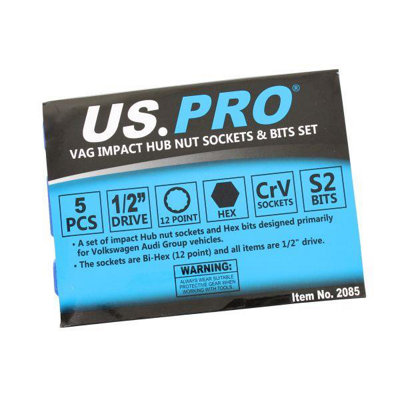 US PRO 5-teiliges Stecknuss-Set 1/2 Zoll Für VAG – 24, 30, 32 Mm 12kant + 14 & 17 Mm Bits