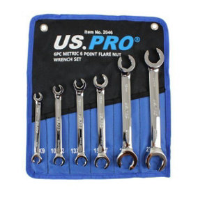 US PRO 6 Piece Metric 6 Point Flare Nut Spanner Wrench Set 8 - 24mm 2046