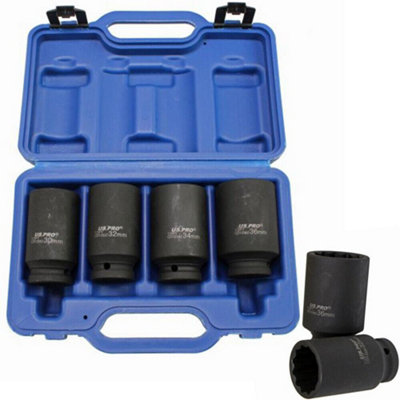 US PRO Hub Nut Deep Impact Socket 30mm 32mm 34mm 36mm 4Pc 1/2" Socket 12 pt 3686