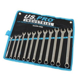 US PRO INDUSTRIAL 12pc Metric Extra Long Combination Spanners Wrench Set 8 - 19mm 3595