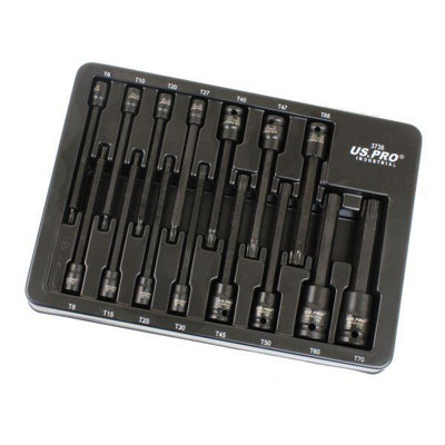 US PRO INDUSTRIAL 15pc Extra Long Impact Star Bit Socket Set T6 - T70 3736