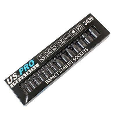 US PRO INDUSTRIAL 15pc Impact Torx Bit Socket Set 1/4,3/8,1/2