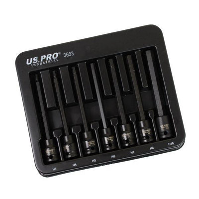 US PRO Industrial 7pc 3/8" DR Extra Long Impact Hex Bit Socket Set H3 - H10 3653