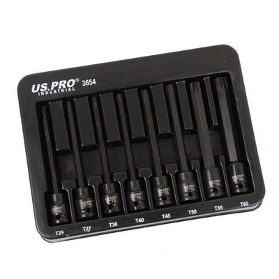 US PRO Industrial 8pc 3/8" DR Extra Long Impact Star Torx Bit Socket Set T25 - T60 3654