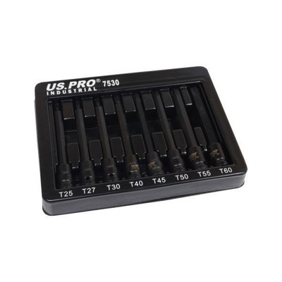 US PRO INDUSTRIAL 8pc 3/8" Dr Extra Long Impact Tamper Star Torx Bit Socket Set T25 - T60 7530