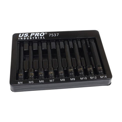 US PRO INDUSTRIAL 9pc 3/8" Dr Extra Long Impact Spline Bit Socket Set M4 - M14 7537