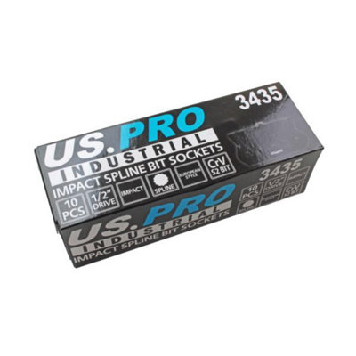 US PRO INDUSTRIAL Tools 10pc 1/2" dr Impact Spline Bit Sockets Set 3435 - 3