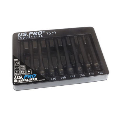 US PRO Industrial 15pc Extra Long Impact Torx Bit Socket Set | 1/4", 3/8", 1/2" Drive