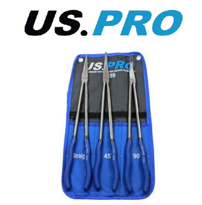 BlueSpot 3-Piece Extra Long Nose Pliers Set – Straight, Bent Nose & Mole Grips, 16-Inch, 8187